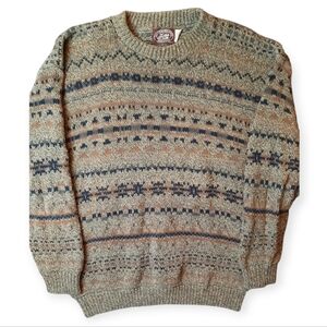 Victoria Dry Goods Sweater Mens XL Beige Patterned Knit Vintage Grandpacore